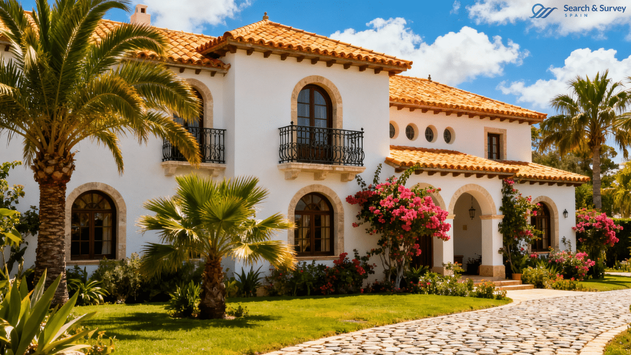 Beautiful Spanish villa with lush garden and palm trees by Search & Survey Spain property experts Beautiful Spanish villa with lush garden and palm trees by Search & Survey Spain property experts