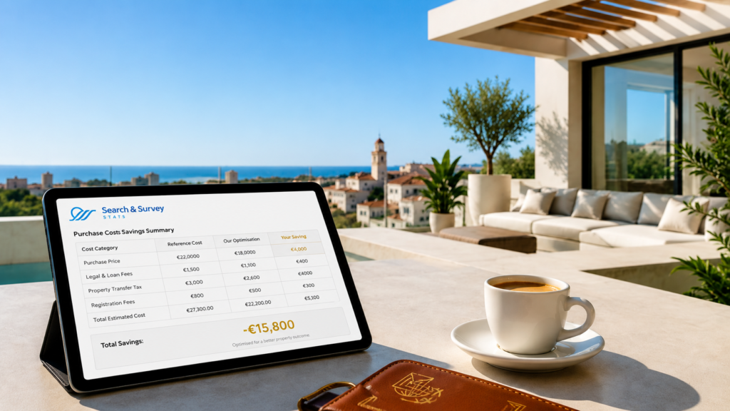 digital tablet showing property purchase savings